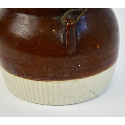 Vintage Red Wing ? Brown Cream Bean Pot Crock Handle NO LID Wire Bail Handle