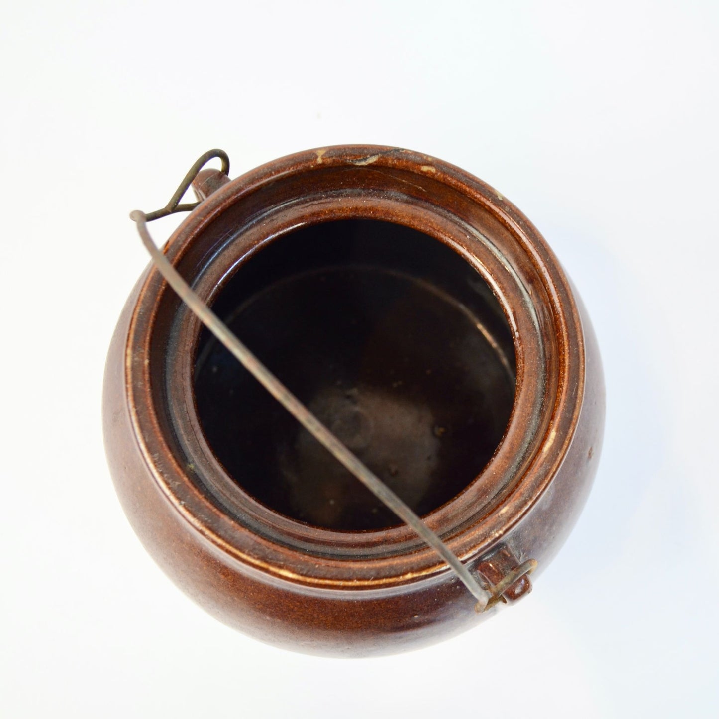 Vintage Red Wing ? Brown Cream Bean Pot Crock Handle NO LID Wire Bail Handle