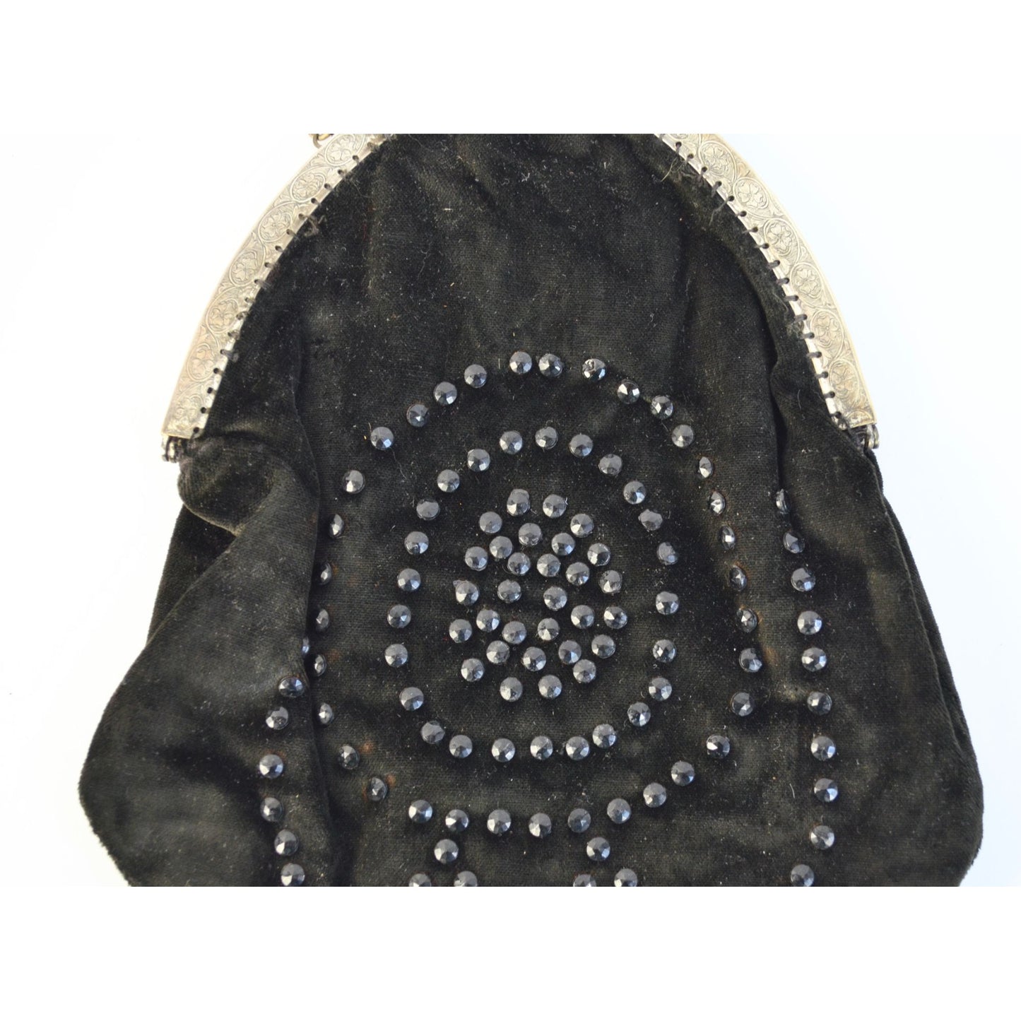 Vintage Antique? Black Velvet Jeweled Chain Handle Clutch Bag