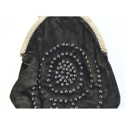 Vintage Antique? Black Velvet Jeweled Chain Handle Clutch Bag