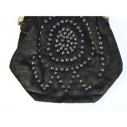 Vintage Antique? Black Velvet Jeweled Chain Handle Clutch Bag