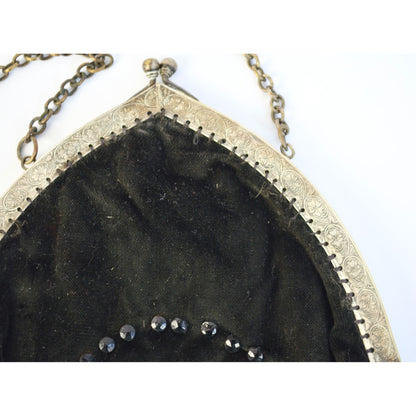 Vintage Antique? Black Velvet Jeweled Chain Handle Clutch Bag