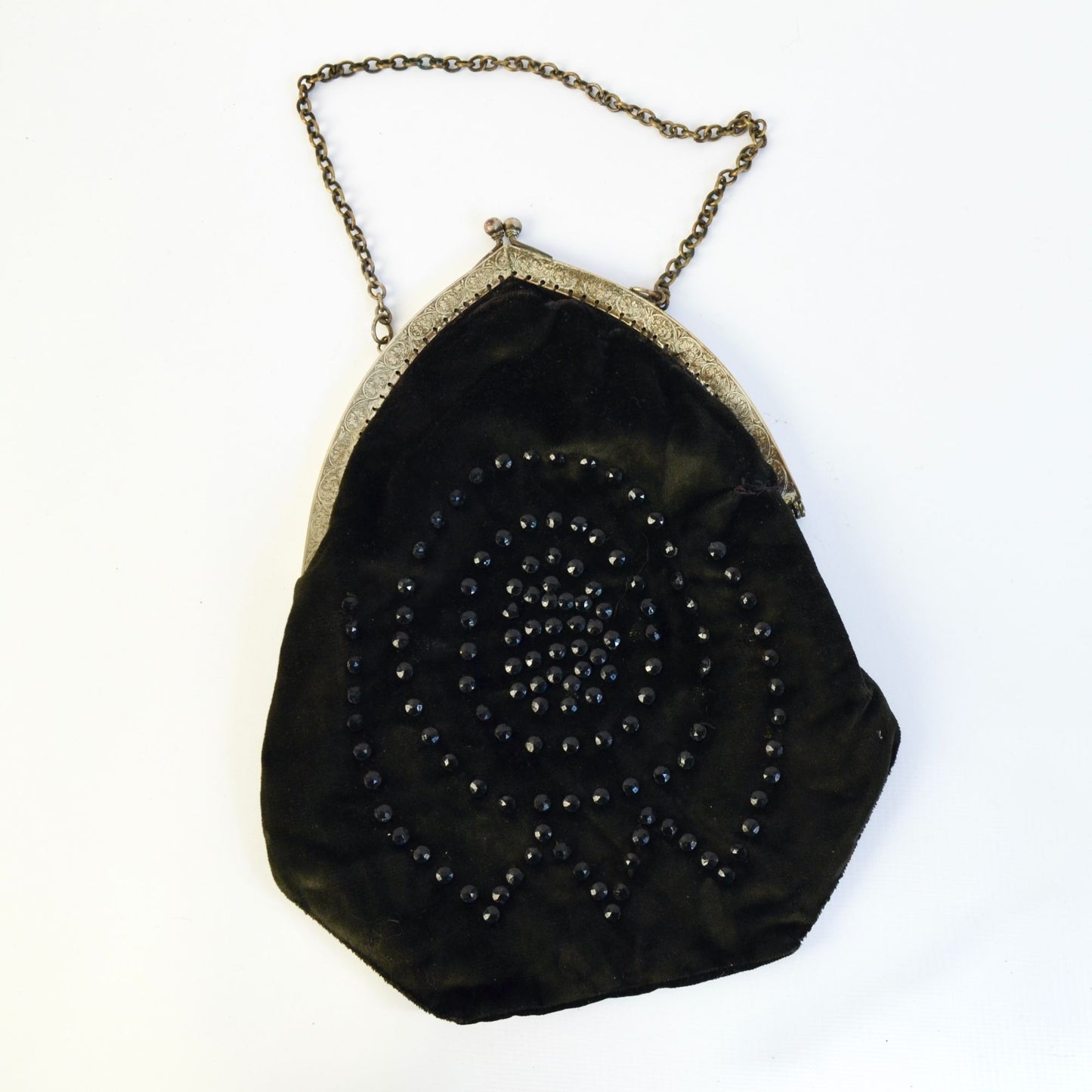 Vintage Antique? Black Velvet Jeweled Chain Handle Clutch Bag