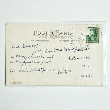 1914 Antique A Joyous Christmas Postcard Comes But Once a Year Boy Table