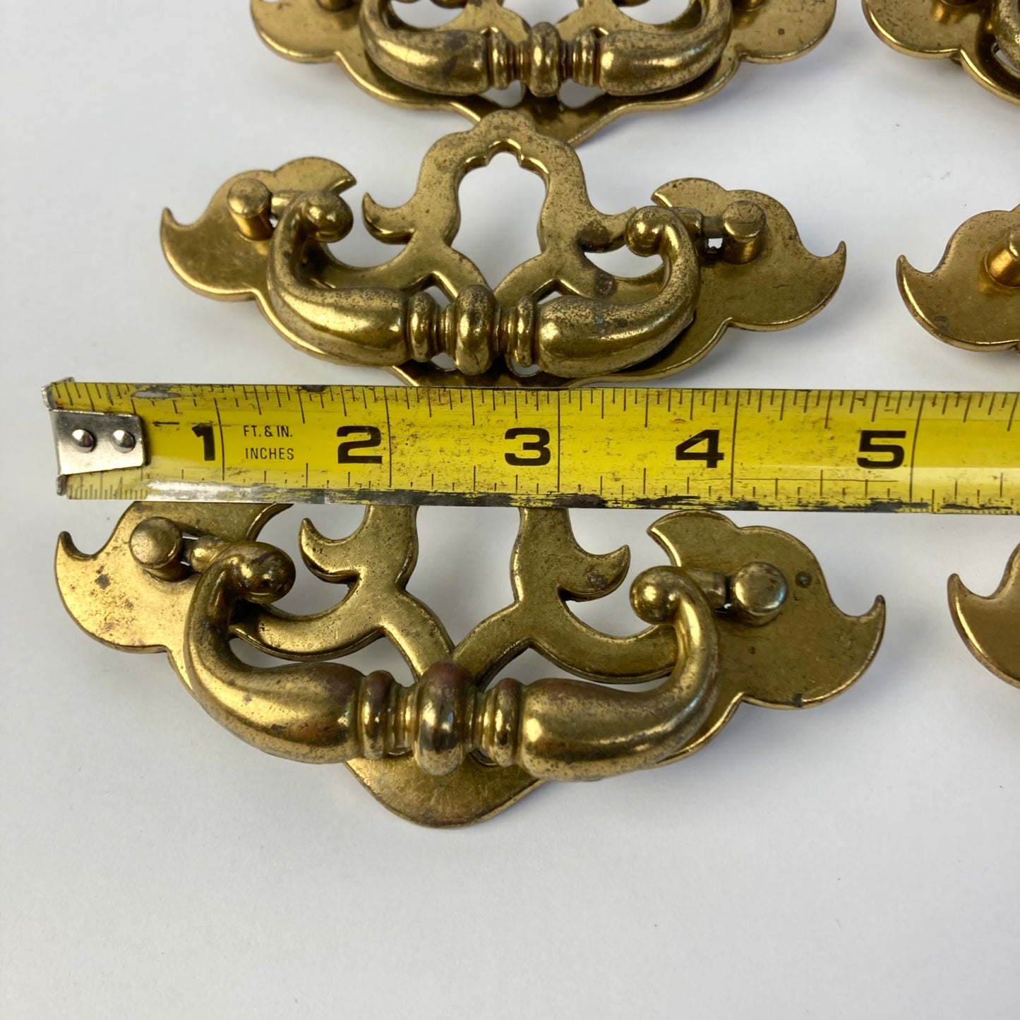 Lot of 12 Vintage Gilded Brass Drawer Pulls 657 Batwing Drop Bail
