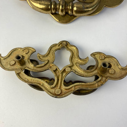Lot of 12 Vintage Gilded Brass Drawer Pulls 657 Batwing Drop Bail
