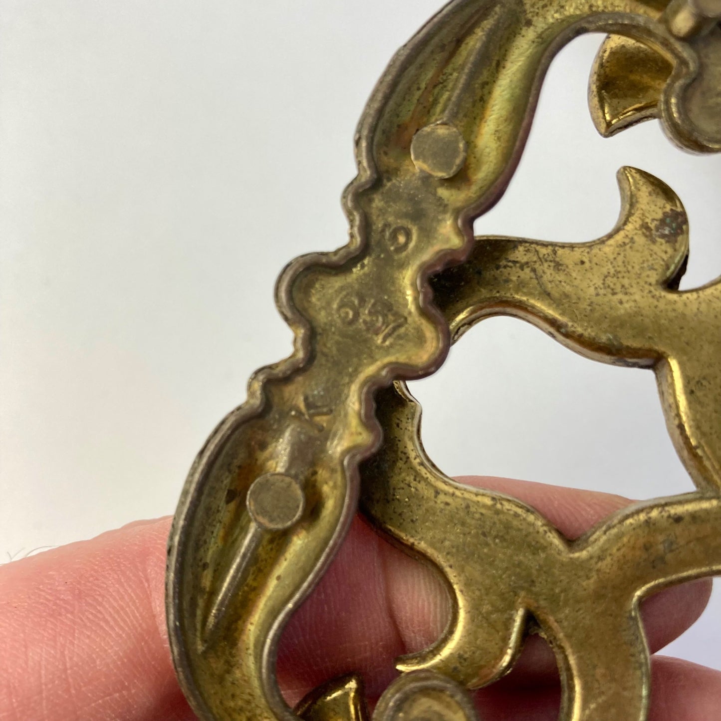 Lot of 12 Vintage Gilded Brass Drawer Pulls 657 Batwing Drop Bail