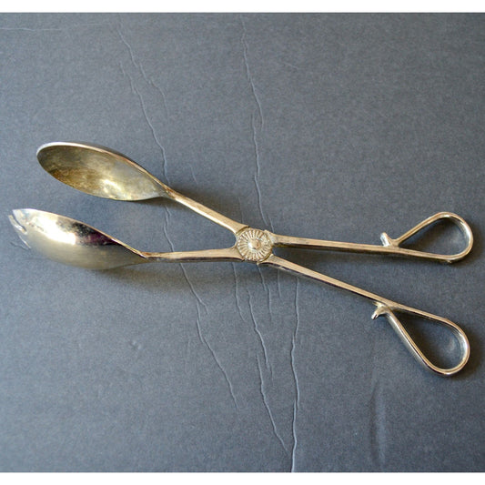 Vintage E. P. Zinc Serving Tongs Salad Pastry Bread Silver