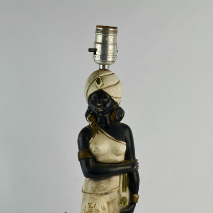 Vintage | Blackamoore Nubian Genie Turban Chalkware Lamp