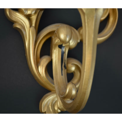 Syroco Vintage Hollywood Regency Gold Painted Candle Sconces with Milkglass Votive Holders
