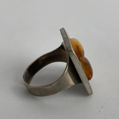 John Friese Pewter Denmark Ring Baltic Amber ? Adjustable Modernist