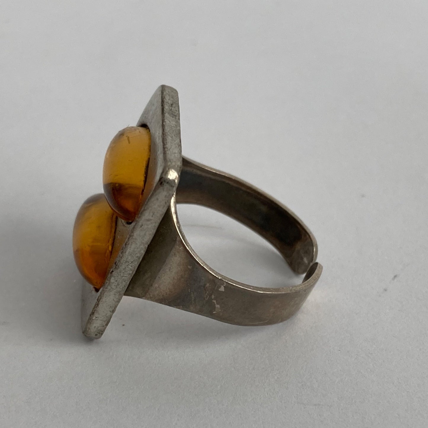 John Friese Pewter Denmark Ring Baltic Amber ? Adjustable Modernist