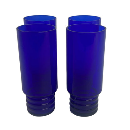 Blue Drinking Glasses Set of 4 Stackable Glassware Ribbed