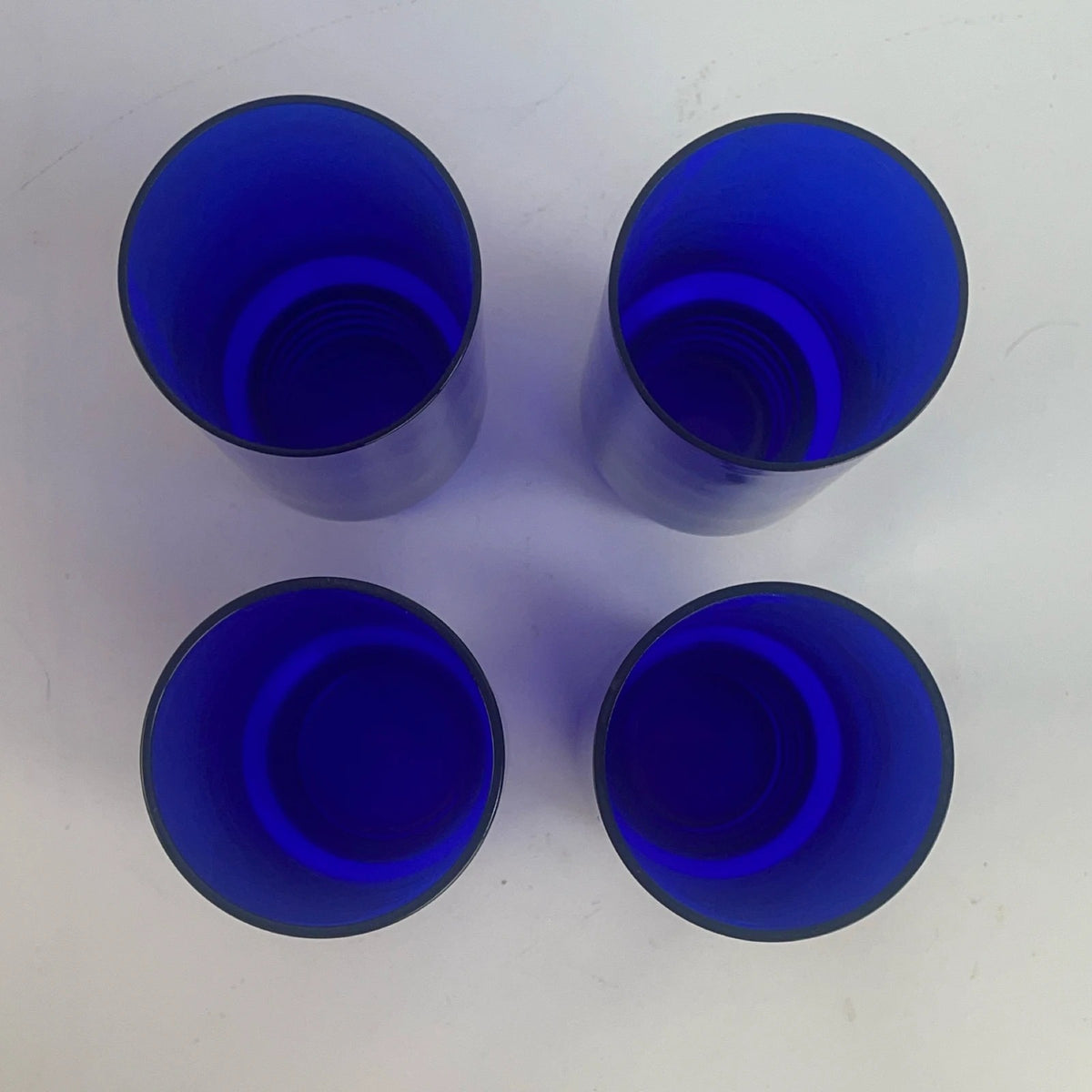 Blue Drinking Glasses Set of 4 Stackable Glassware Ribbed