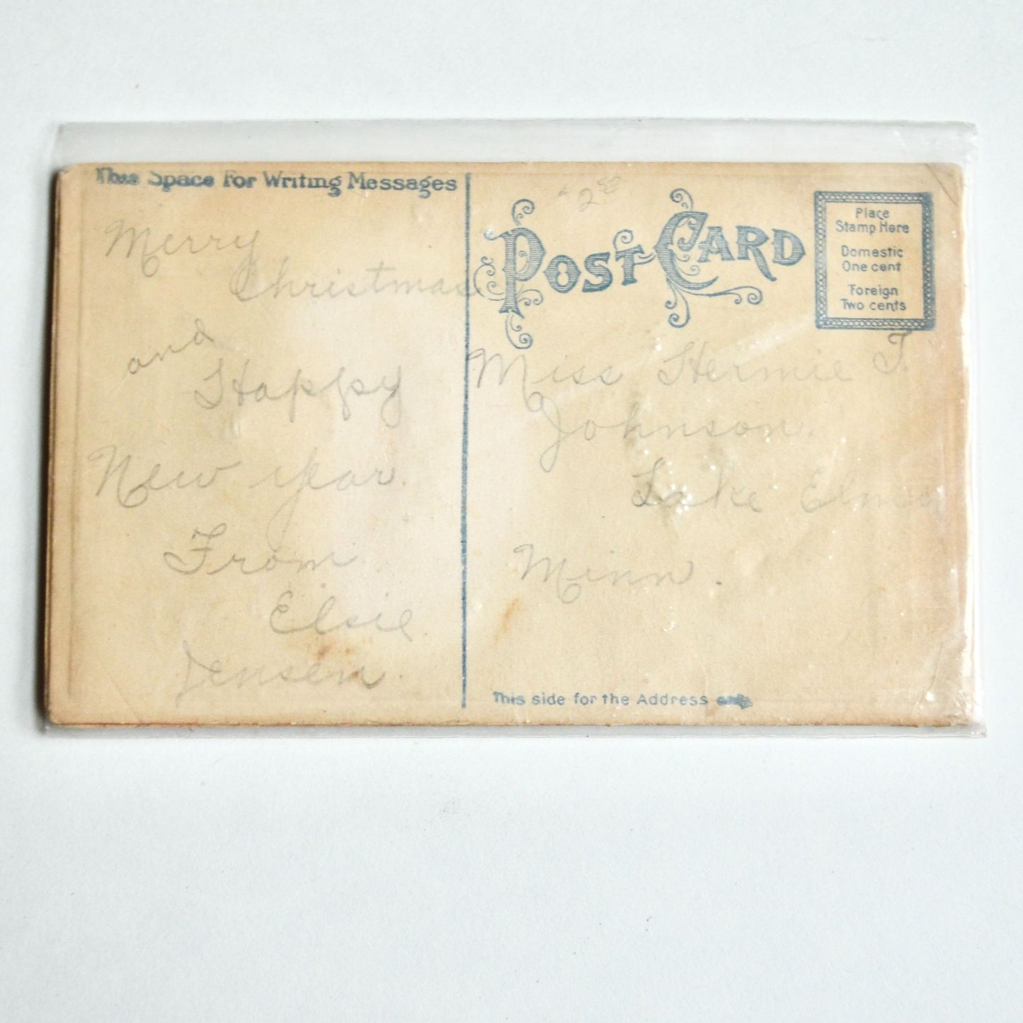 Early 1900s Christmas Greetings Postcard with Metal Bell