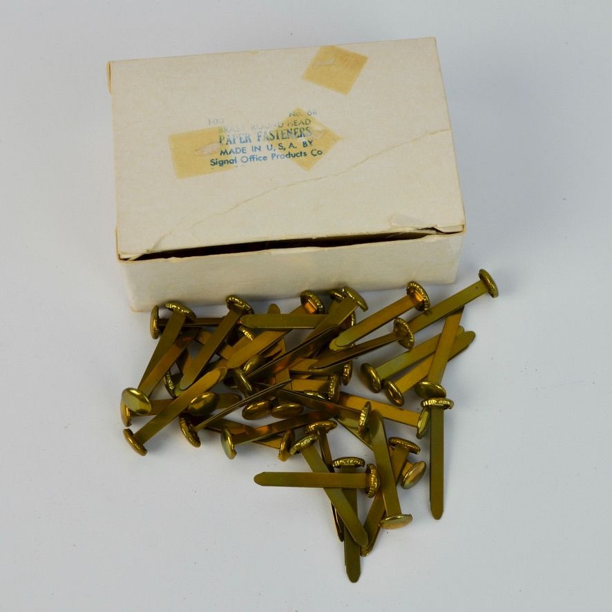 Vintage Signal Office Products # 6R Brass Round Head Paper Fasteners with Box
