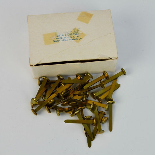 Vintage Signal Office Products # 6R Brass Round Head Paper Fasteners with Box