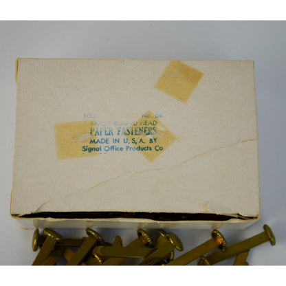 Vintage Signal Office Products # 6R Brass Round Head Paper Fasteners with Box