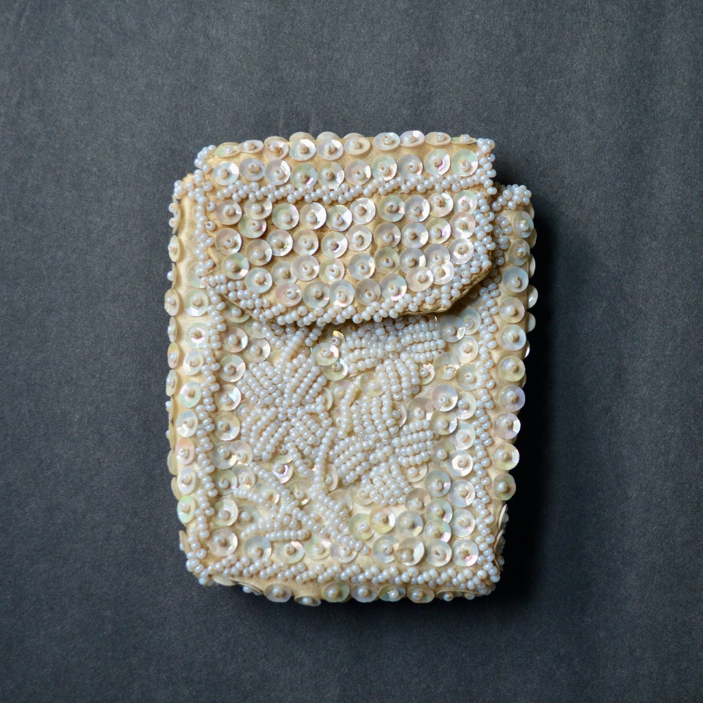Vintage Beaded Sequin White Card Cigarette Case