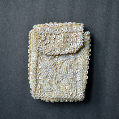 Vintage Beaded Sequin White Card Cigarette Case