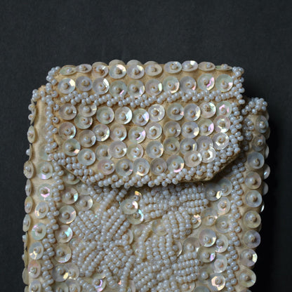 Vintage Beaded Sequin White Card Cigarette Case