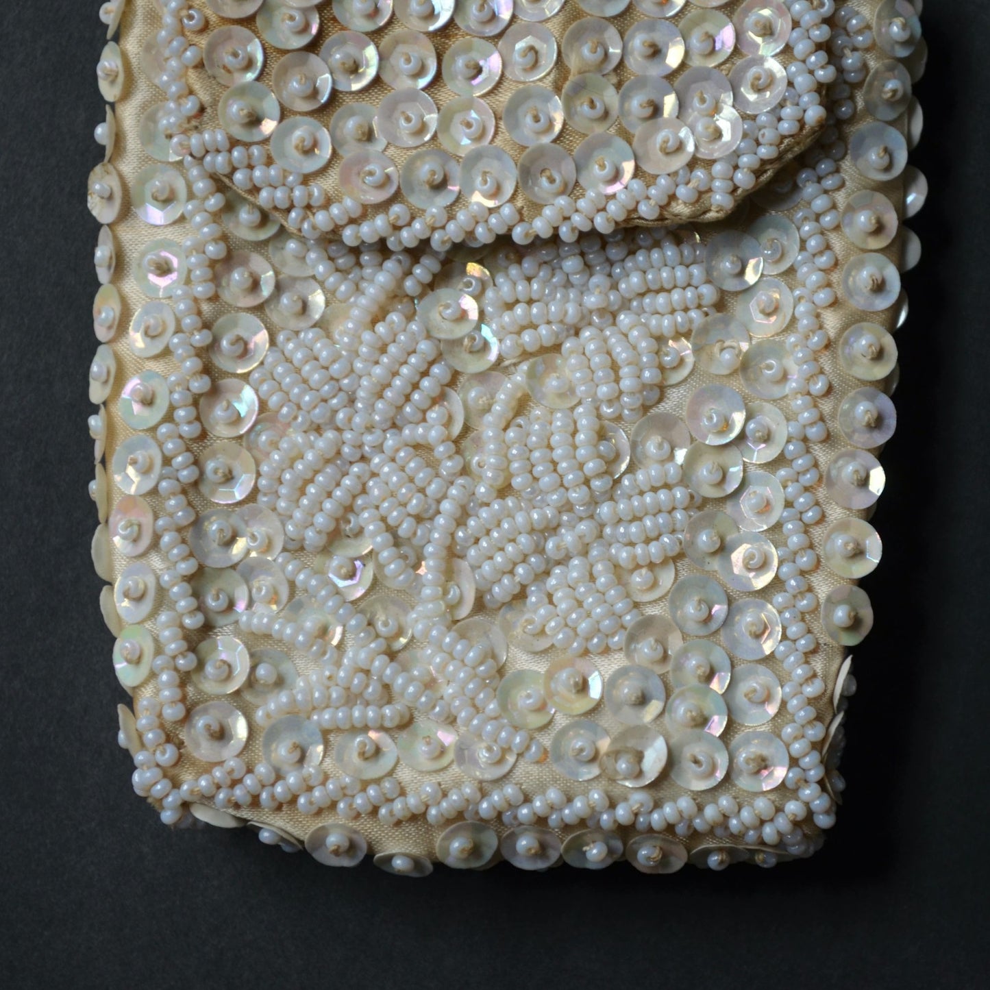 Vintage Beaded Sequin White Card Cigarette Case