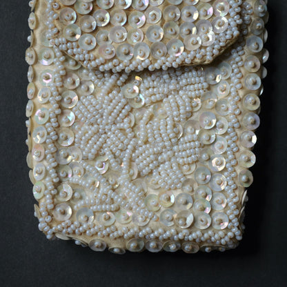 Vintage Beaded Sequin White Card Cigarette Case