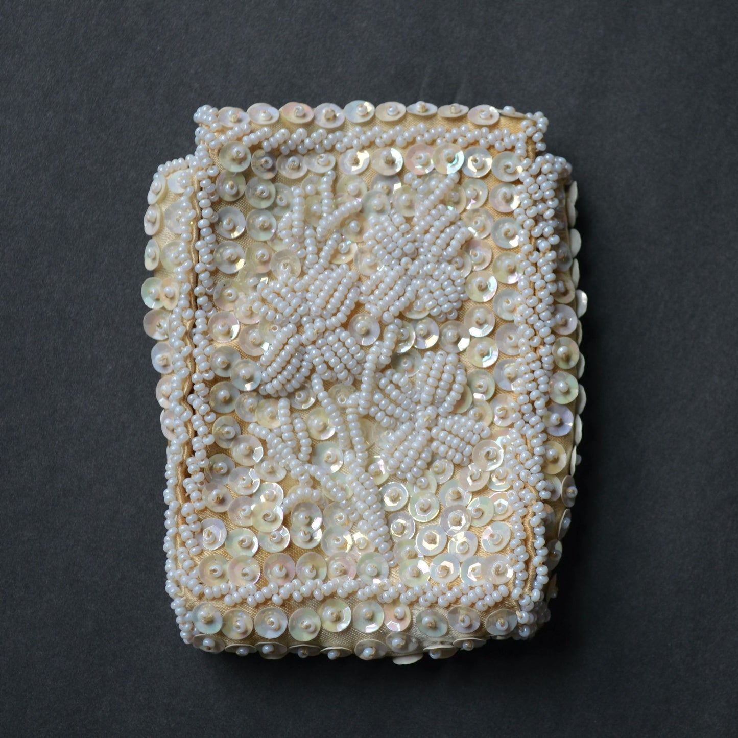 Vintage Beaded Sequin White Card Cigarette Case