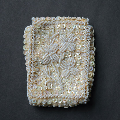 Vintage Beaded Sequin White Card Cigarette Case