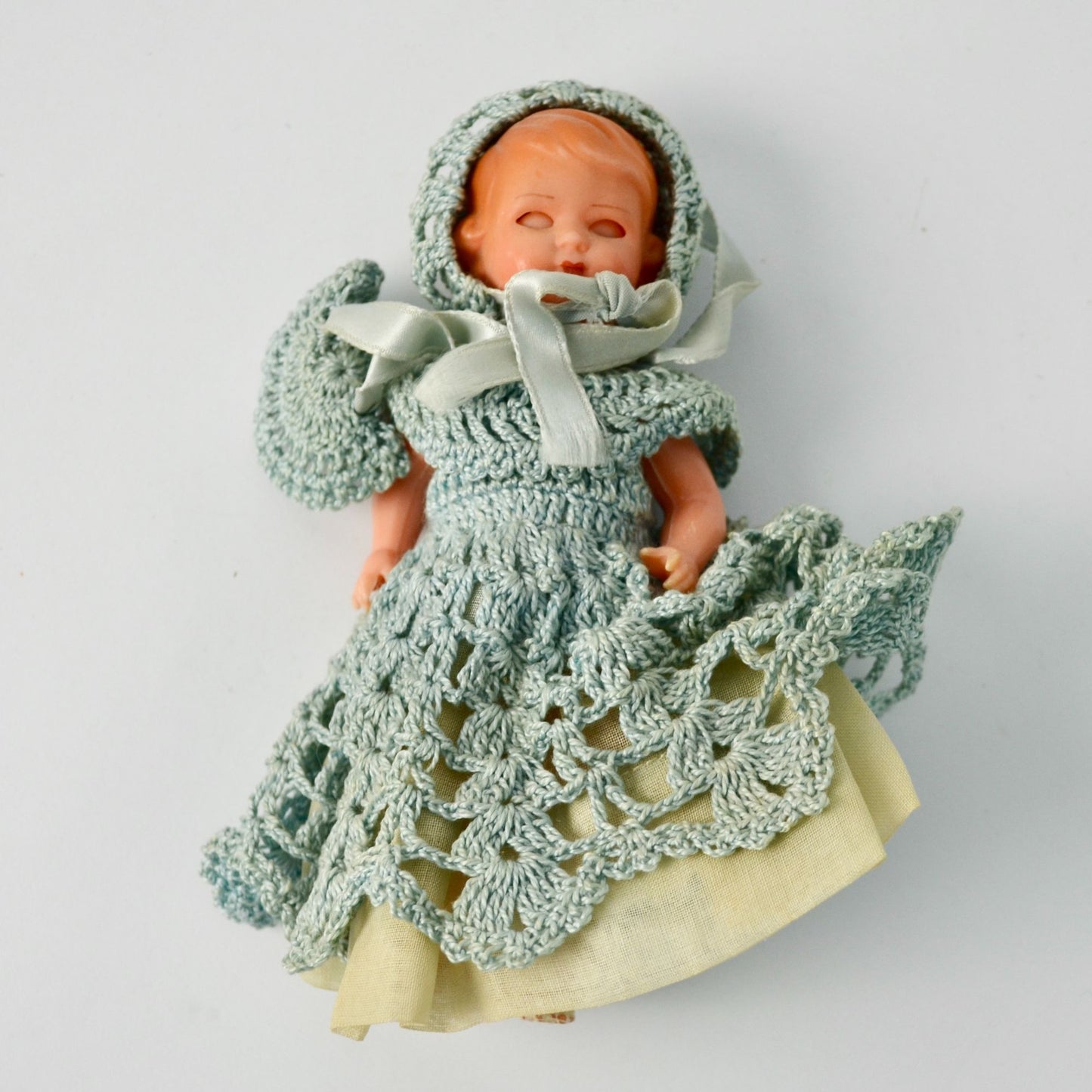 Vintage Sleepy Eye Doll with Blue Crochet Dress 6"
