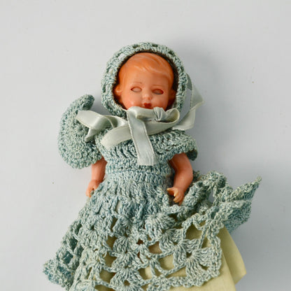 Vintage Sleepy Eye Doll with Blue Crochet Dress 6"