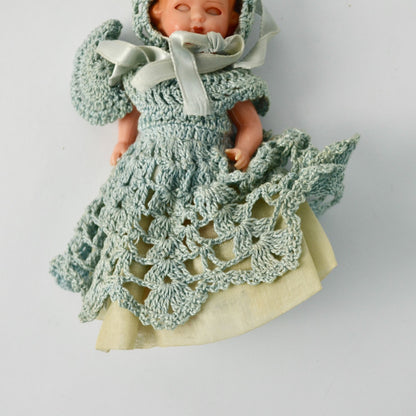 Vintage Sleepy Eye Doll with Blue Crochet Dress 6"