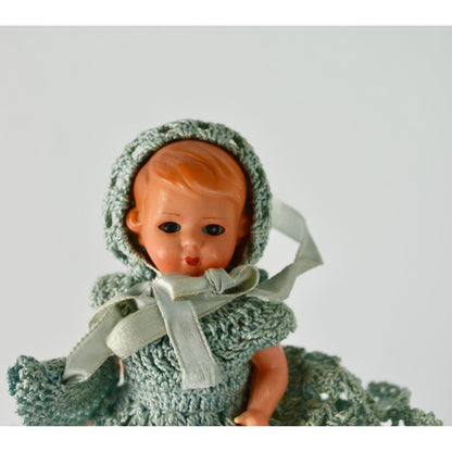 Vintage Sleepy Eye Doll with Blue Crochet Dress 6"