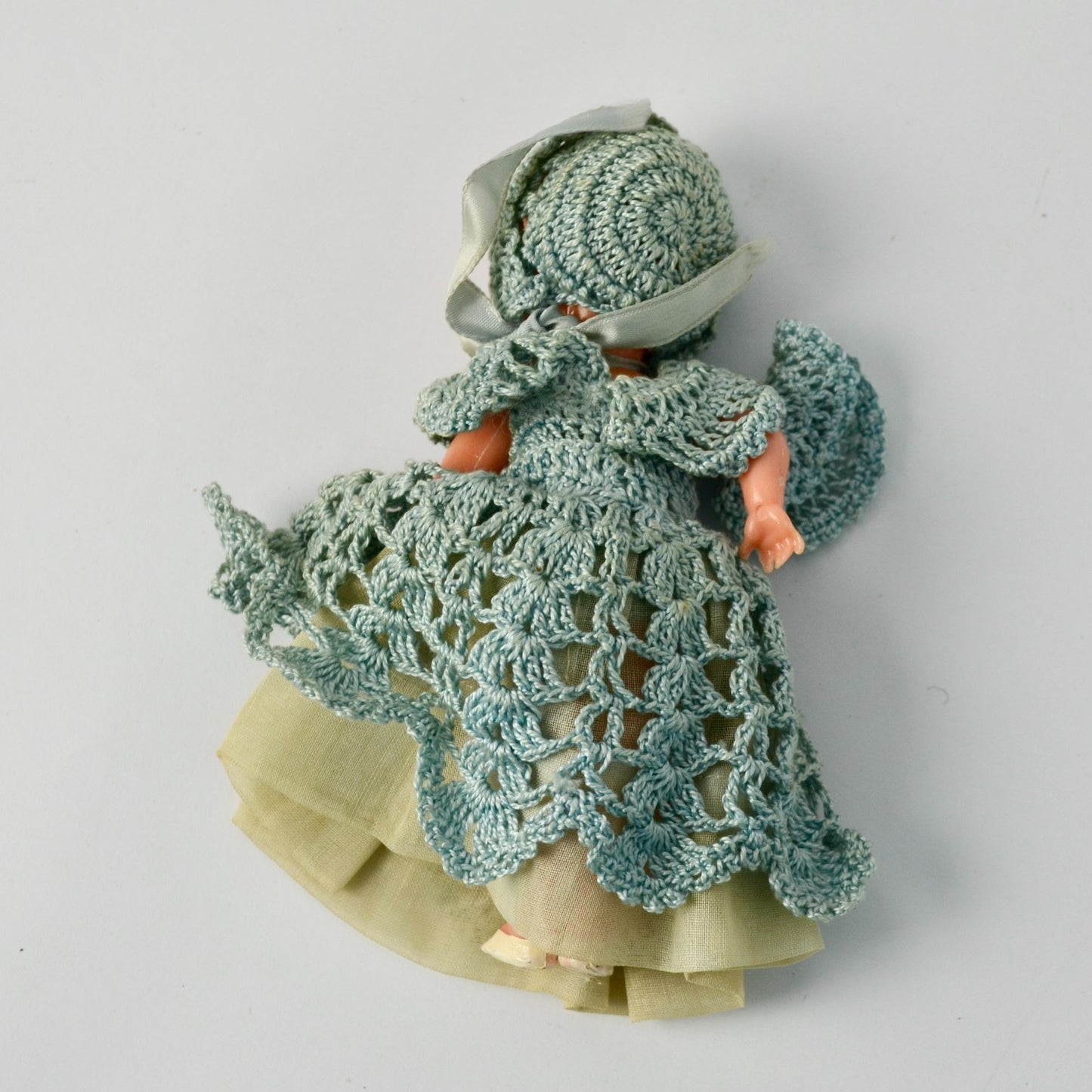 Vintage Sleepy Eye Doll with Blue Crochet Dress 6"