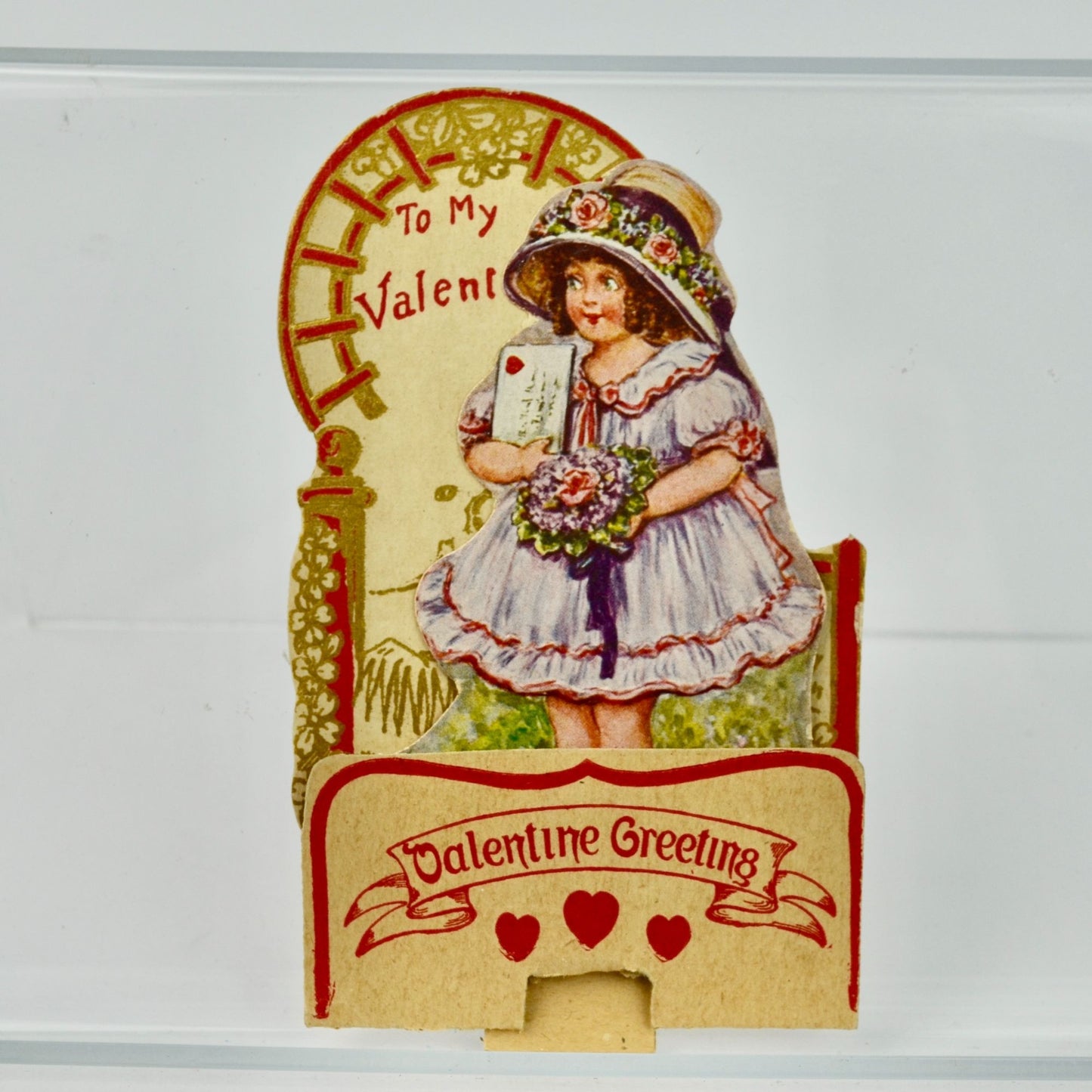 Vintage Valentine Greetings Card Fold Out Girl