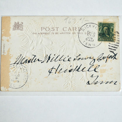 1906 Christmas Greetings Embossed Postcard Antique