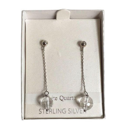 NEW Sterling Silver White Quartz Drop Earrings