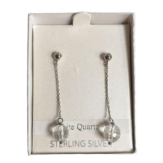 NEW Sterling Silver White Quartz Drop Earrings