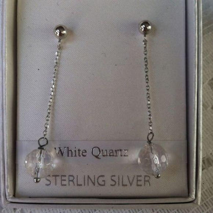 NEW Sterling Silver White Quartz Drop Earrings