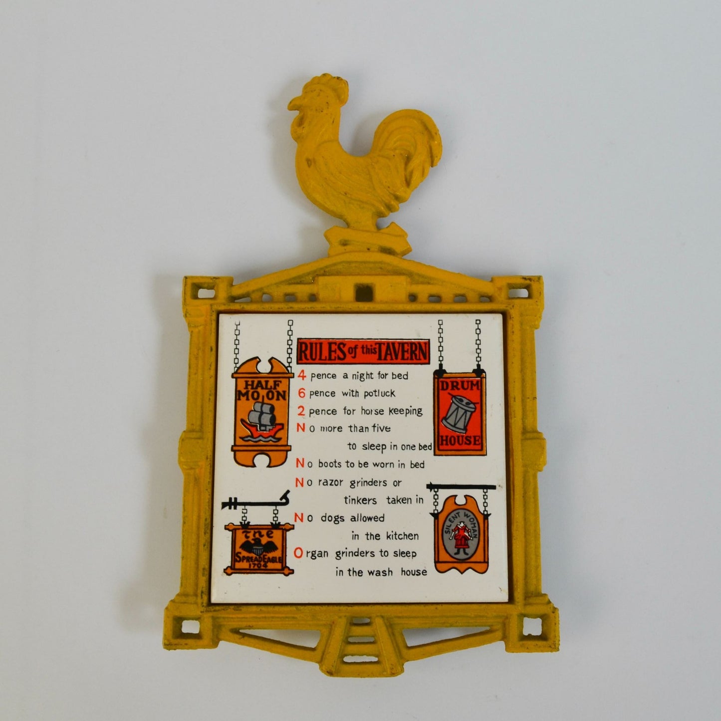 Japan Vintage Rules of this Tavern Yellow Rooster Trivet