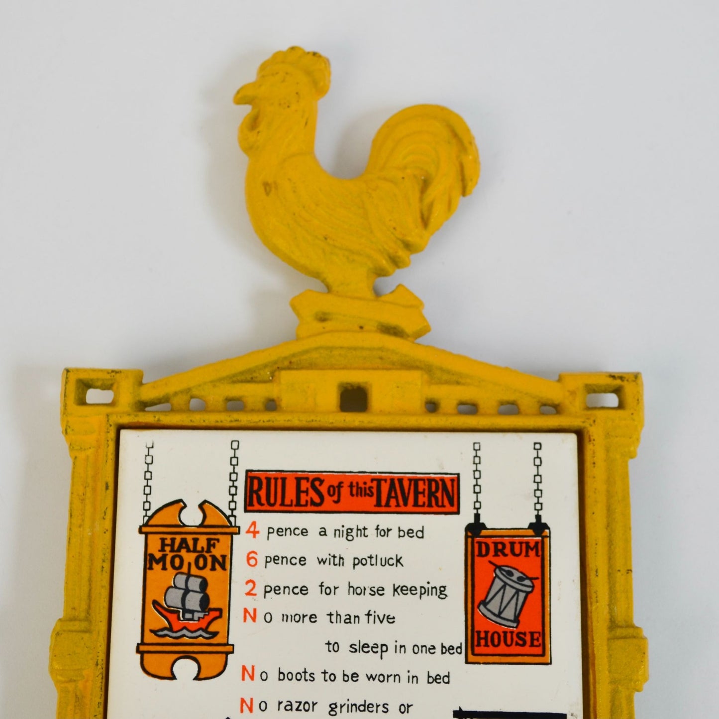 Japan Vintage Rules of this Tavern Yellow Rooster Trivet