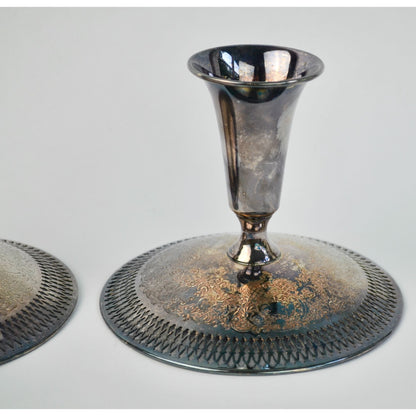 Vintage B. M. Co. Brocade 2241 Pierced Embossed Candlesticks Pair Silverplate Beautiful!