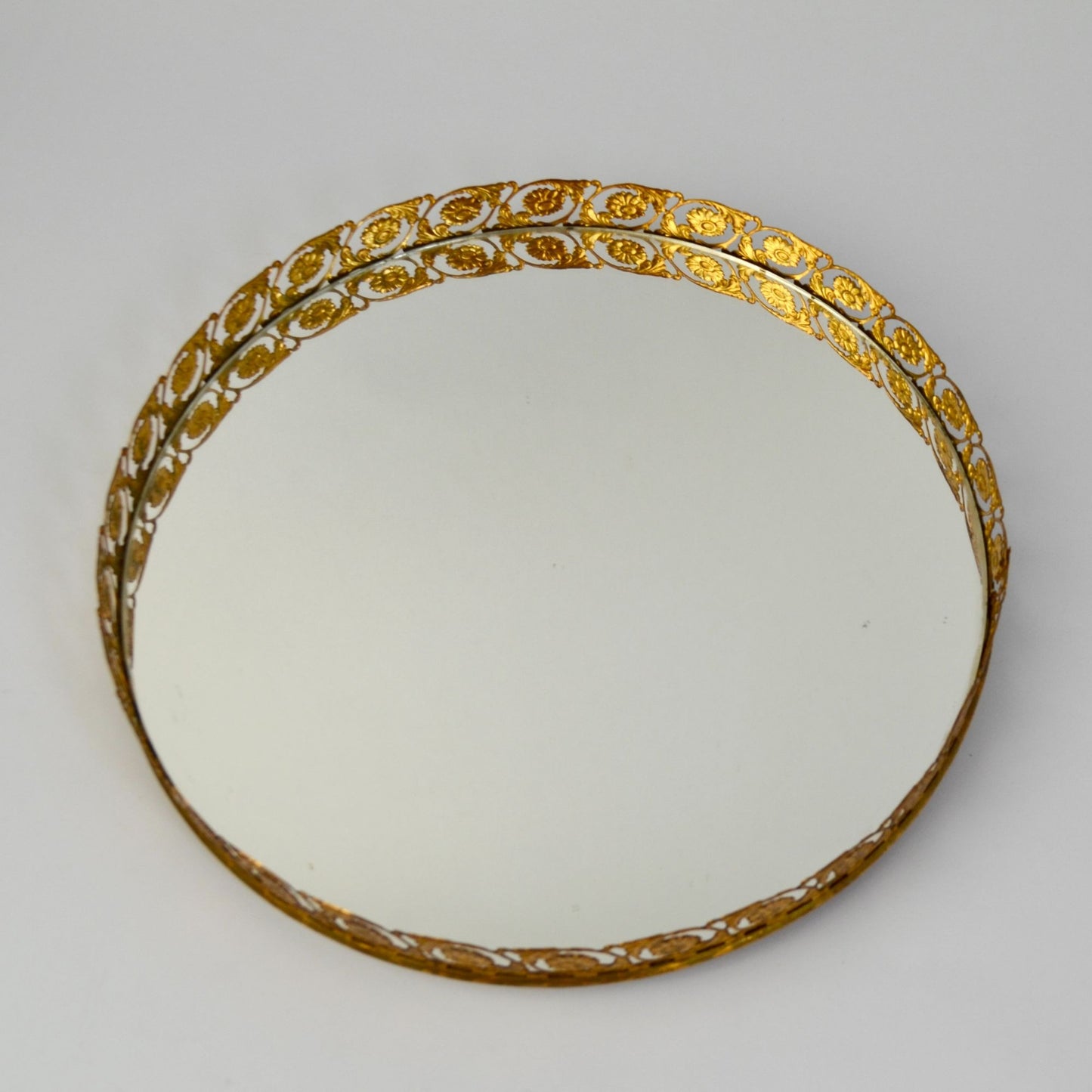 Vintage MCM Vanity Mirror Lazy Susan Gold
