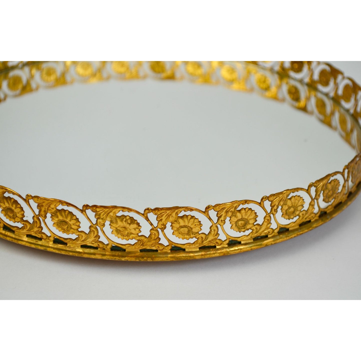 Vintage MCM Vanity Mirror Lazy Susan Gold