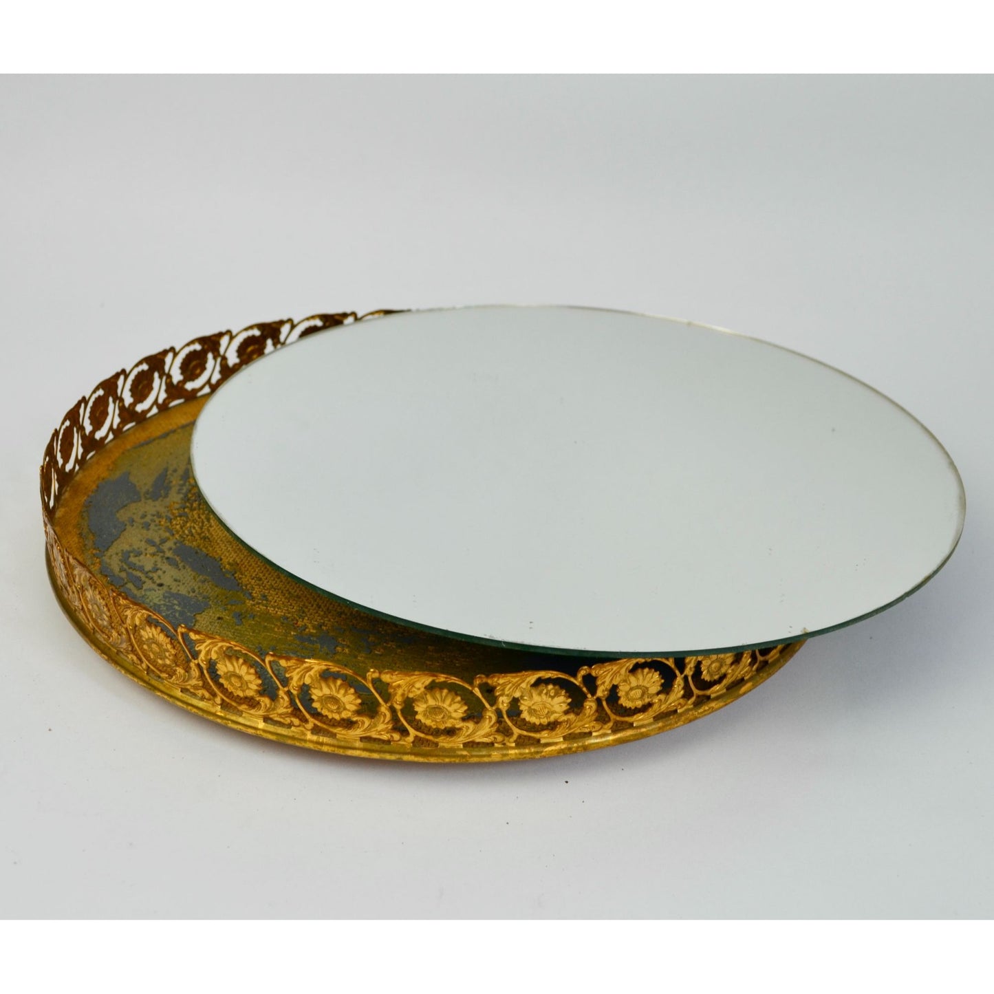 Vintage MCM Vanity Mirror Lazy Susan Gold