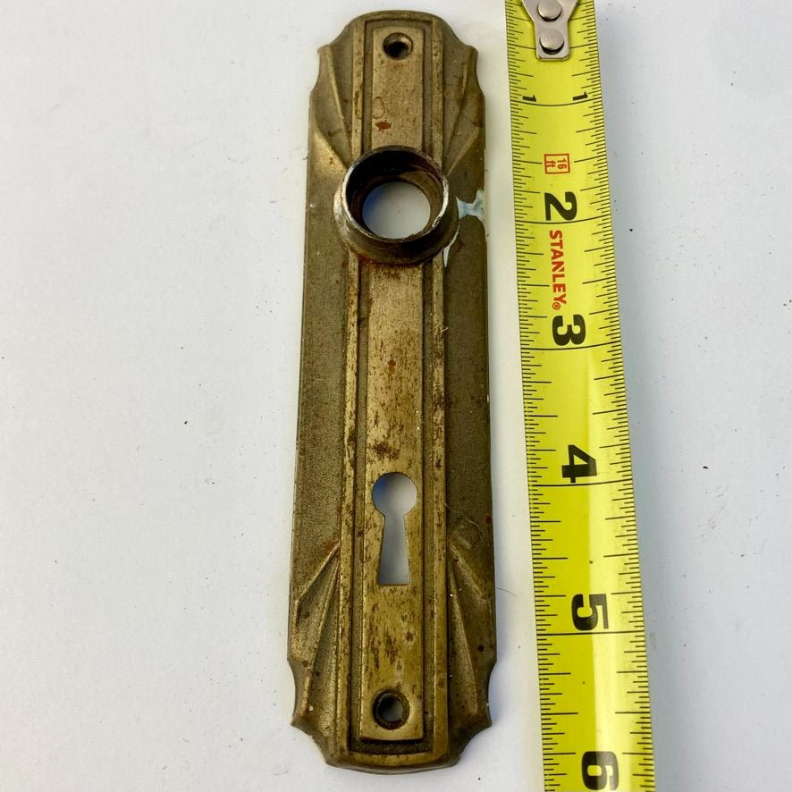 Antique Brass Door Knob Backplate Skeleton Keyhole Vintage 6"