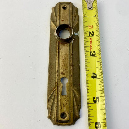 Antique Brass Door Knob Backplate Skeleton Keyhole Vintage 6"