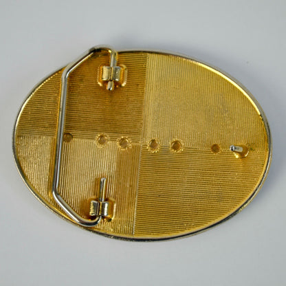 White Tractor Floral Gold Black Detail Belt Buckle Vintage