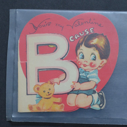 You're My Valentine B Cause Boy Bear Vintage Card