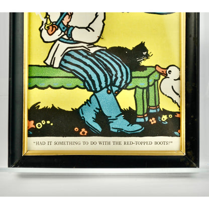 Man Smoking Pipe Cat Duck Framed Vintage Print